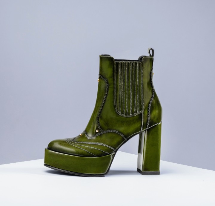 Botín CHLOE para mujer en cuero verde con plataforma de Bissoni